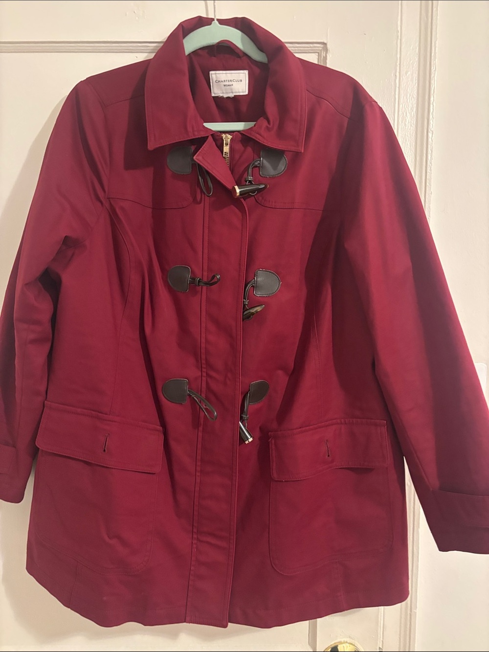 Charter Club Women’s Burgundy Toggle Trench Coat